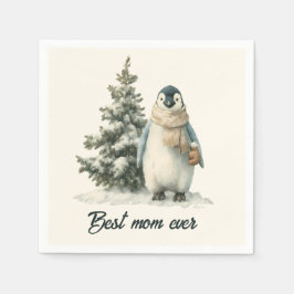 Winter Penguin “Best Mom Ever” Design Serviette