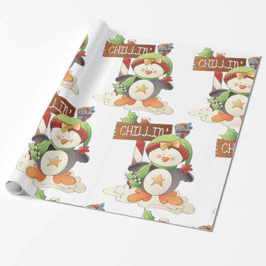 Winter Penguin & Bird Chillin Weihnachtsfeiertag Geschenkpapier (Ungerollt)