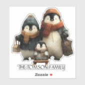 Winter Penguin Family Personalized Design Aufkleber (Blatt)