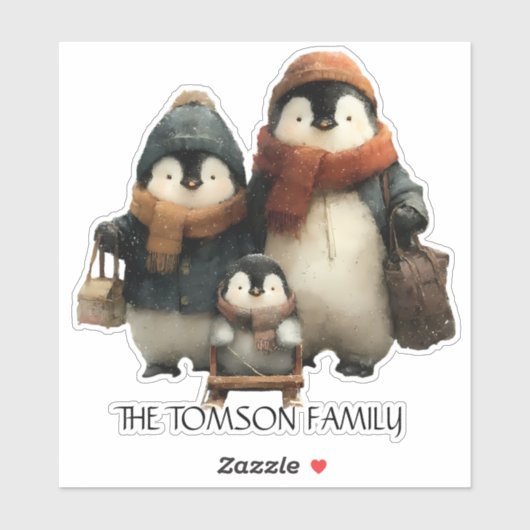 Winter Penguin Family Personalized Design Aufkleber (Blatt)