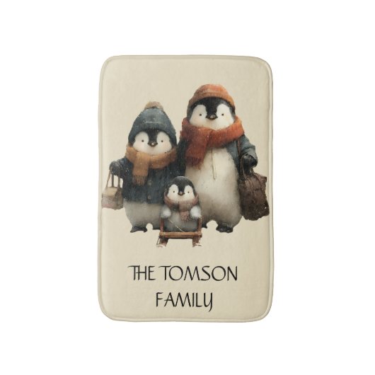 Winter Penguin Family Personalized Design Badematte (Vorderseite Vertikal)