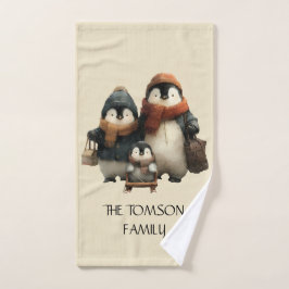 Winter Penguin Family Personalized Design Badhandtuch Set