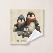 Winter Penguin Family Personalized Design Badhandtuch Set (Waschlappen)