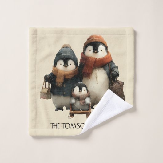 Winter Penguin Family Personalized Design Badhandtuch Set (Waschlappen)