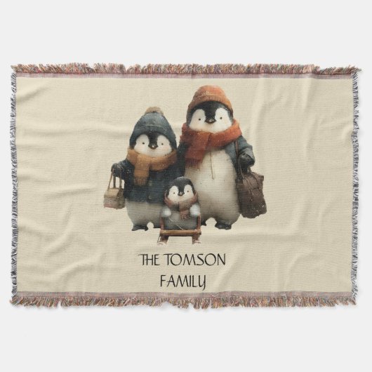 Winter Penguin Family Personalized Design Decke (Vorderseite)