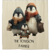 Winter Penguin Family Personalized Design Duschvorhang (Vorderseite)