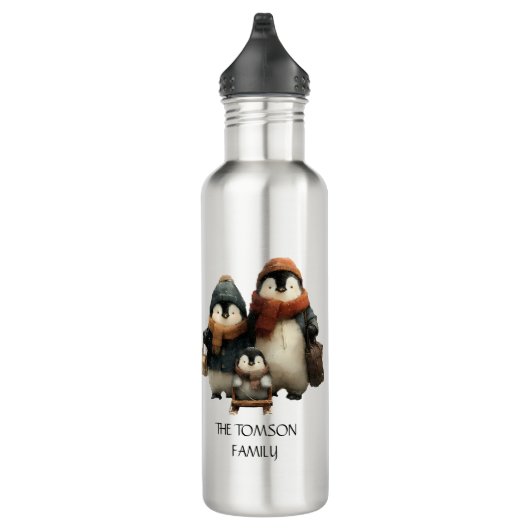 Winter Penguin Family Personalized Design Edelstahlflasche (Rechts)