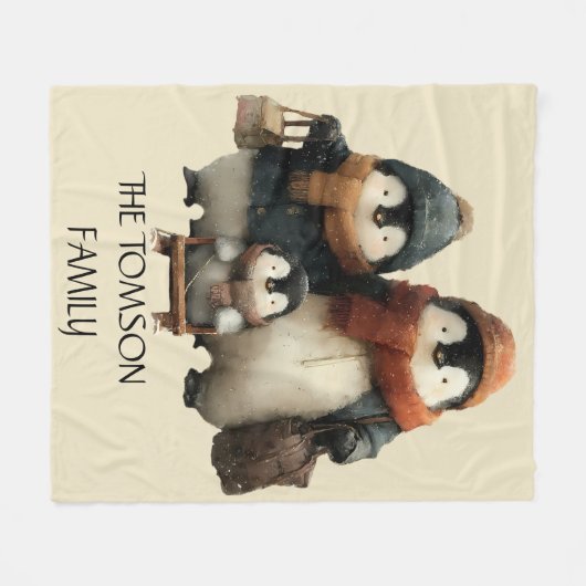 Winter Penguin Family Personalized Design Fleecedecke (Vorderseite (Horizontal))