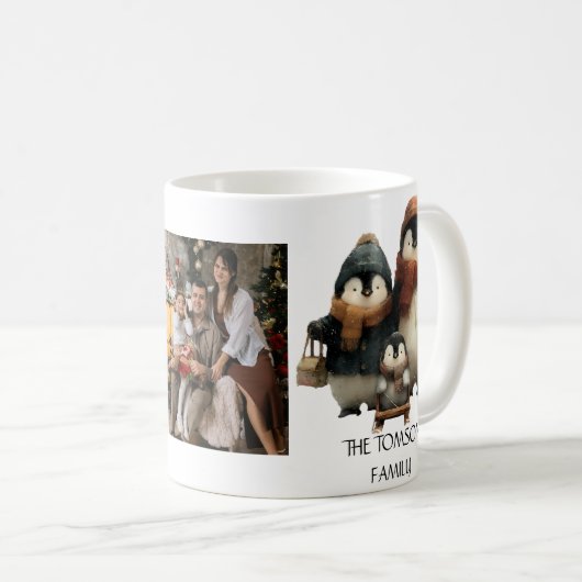 Winter Penguin Family Personalized Design Kaffeetasse (VorderseiteRechts)