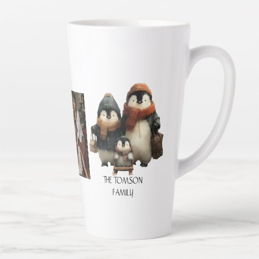 Winter Penguin Family Personalized Design Milchtasse (Rechts)