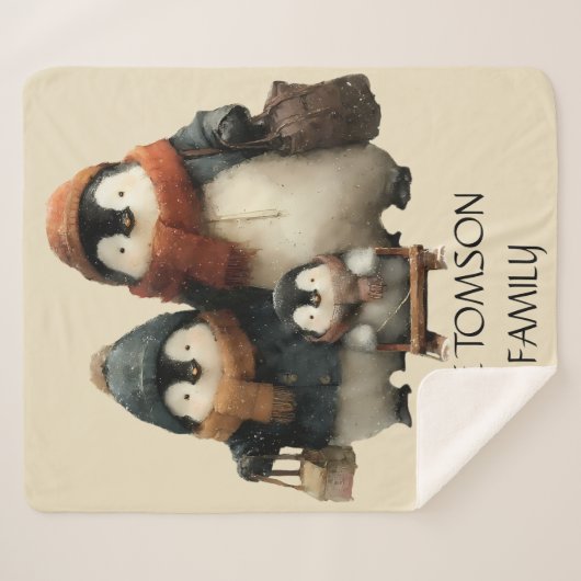 Winter Penguin Family Personalized Design Sherpadecke (Vorderseite (Horizontal))