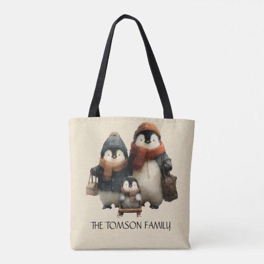 Winter Penguin Family Personalized Design Tasche (Rückseite)
