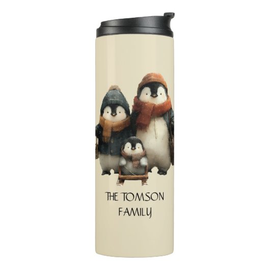 Winter Penguin Family Personalized Design Thermosbecher (Nach links gedreht)