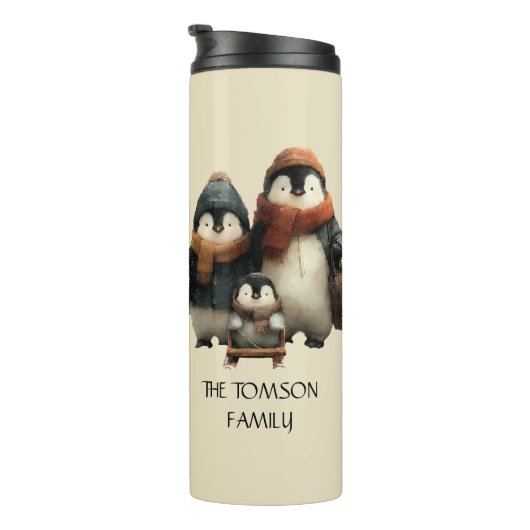 Winter Penguin Family Personalized Design Thermosbecher (Nach rechts gedreht)
