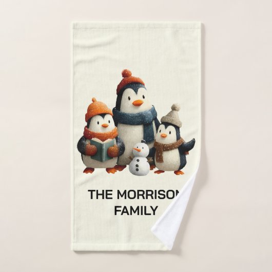 Winter Penguin Family with Snowman Badhandtuch Set (Handtuch)