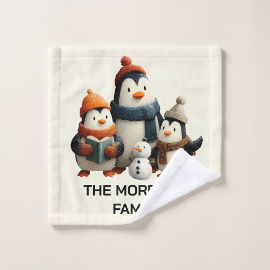 Winter Penguin Family with Snowman Badhandtuch Set (Waschlappen)