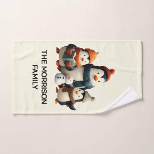Winter Penguin Family with Snowman Badhandtuch Set (Handtuch)