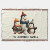 Winter Penguin Family with Snowman Decke (Vorderseite)
