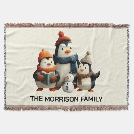 Winter Penguin Family with Snowman Decke (Vorderseite)