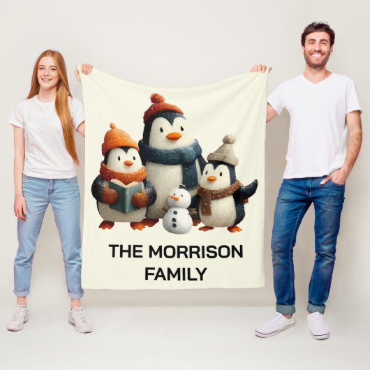 Winter Penguin Family with Snowman Fleecedecke (Beispiel)