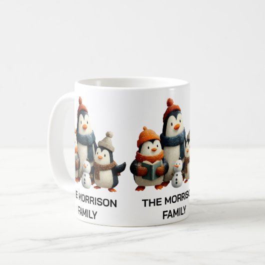 Winter Penguin Family with Snowman Kaffeetasse (Vorderseite Links)