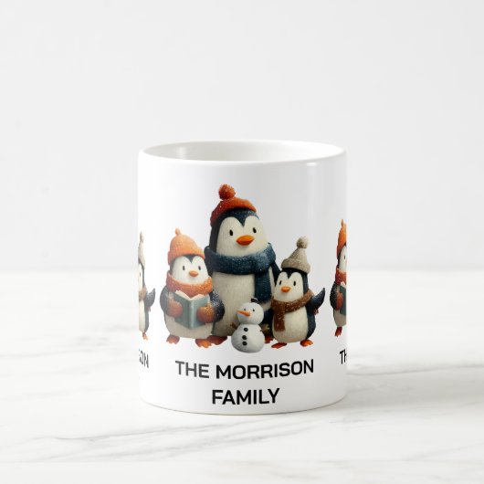 Winter Penguin Family with Snowman Kaffeetasse (Mittel)