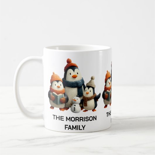 Winter Penguin Family with Snowman Kaffeetasse (Links)