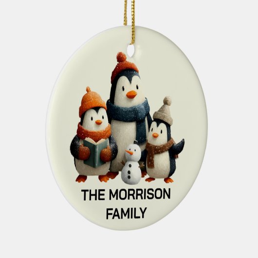 Winter Penguin Family with Snowman Keramik Ornament (Rechts)
