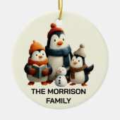 Winter Penguin Family with Snowman Keramik Ornament (Vorne)