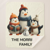 Winter Penguin Family with Snowman Sherpadecke (Vorderseite)