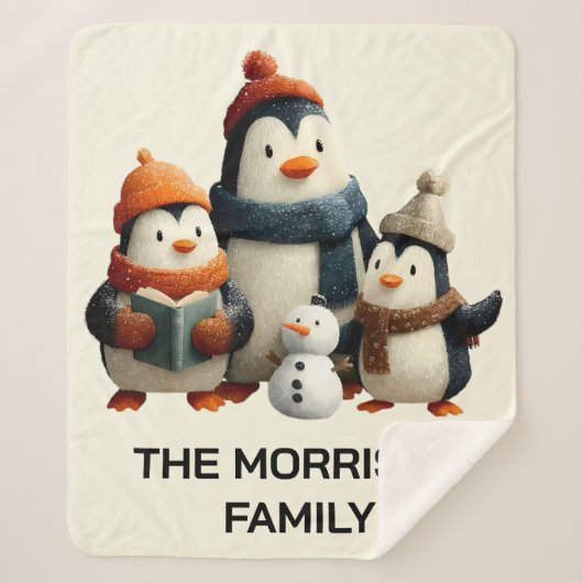 Winter Penguin Family with Snowman Sherpadecke (Vorderseite)