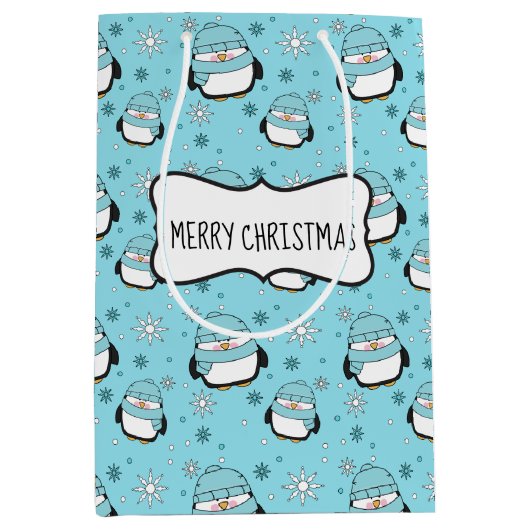 Winter Penguin Geschenktasche (Mittel) Mittlere Geschenktüte (Vorderseite)