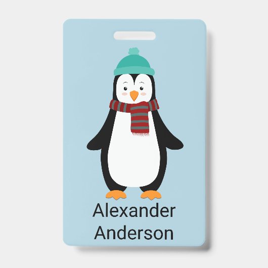 Winter Penguin Name Tag personalisieren Ausweis (Vorderseite)