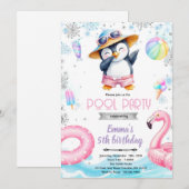 Winter penguin pool theme invitation einladung (Vorne/Hinten)