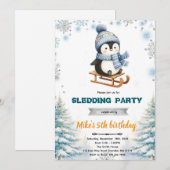 Winter penguin sledding invitation einladung (Vorne/Hinten)