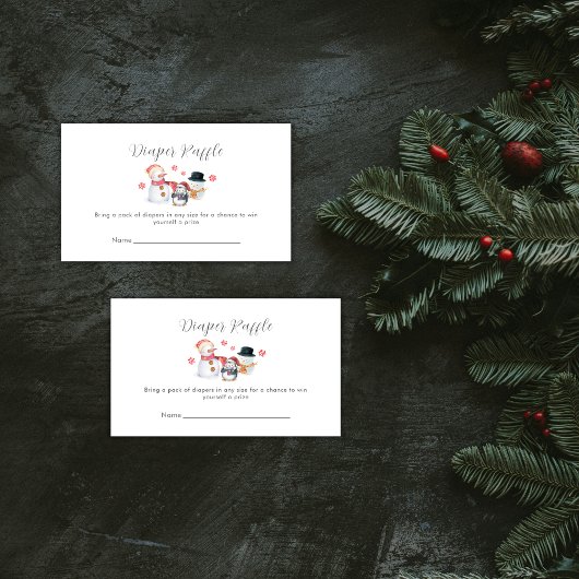Winter Penguin Snowman Diaper Raffle Baby Shower  Begleitkarte