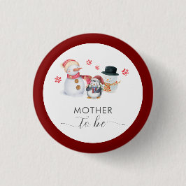 Winter Penguin Snowman Mother To Be Baby Shower Button