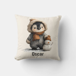 Winter Penguin with Snowman Design Kissen