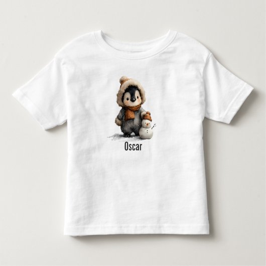 Winter Penguin with Snowman Design Kleinkind T-shirt (Vorderseite)