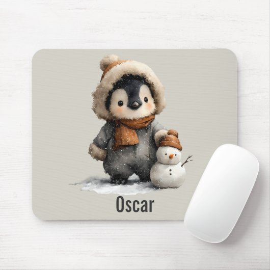 Winter Penguin with Snowman Design Mousepad (Mit Mouse)