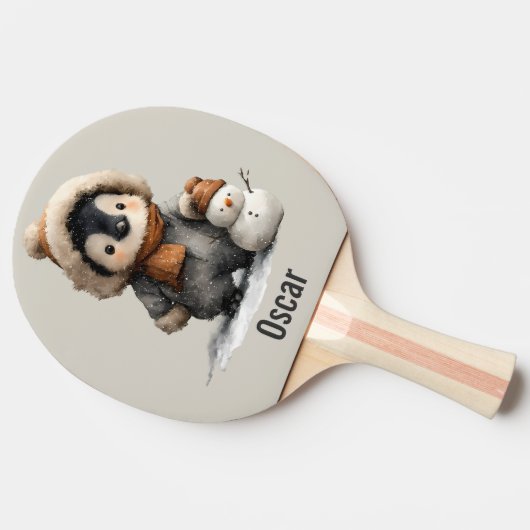 Winter Penguin with Snowman Design Tischtennis Schläger (Seitenansicht)