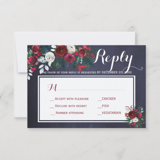 Winter Peonies Wedding Response Meal Choice UAWG RSVP Karte (Vorderseite)