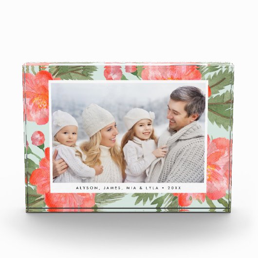 Winter Peony Holiday Photo Block (Vorderseite)