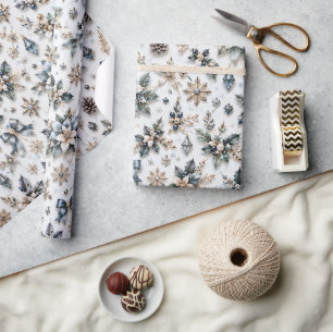 Winter-Perle Blau Silber Weihnachten Geschenkpapier