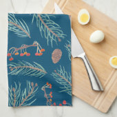 Winter Pine and Berries Wasserfarbenmuster Geschirrtuch (Viertel Falte)