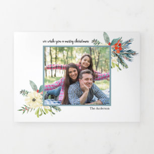 Winter Pine Äste elegant 3 Foto Weihnachten Dreifach Gefaltete Urlaubskarte