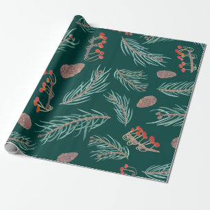 Winter Pine & Berries Botanisches Muster Geschenkpapier