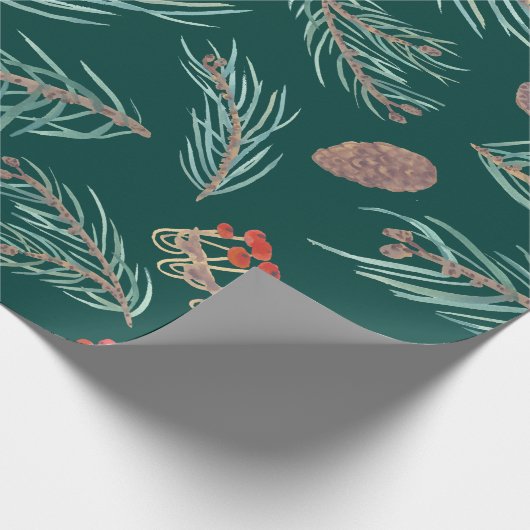 Winter Pine & Berries Botanisches Muster Geschenkpapier (Ecke)