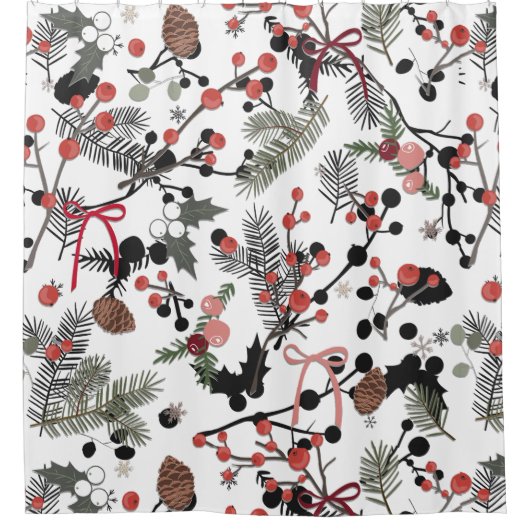 Winter Pine & Berry Bathroom Vorhang (Vorderseite)