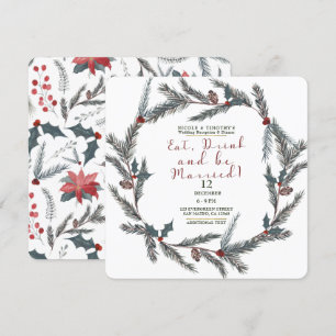 Winter Pine Berry Eat Drink Verheiratet Hochzeit s Einladung